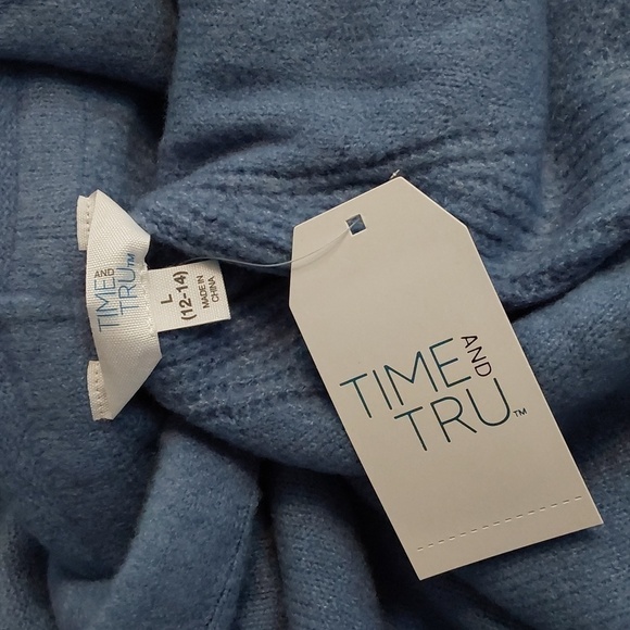 Time And Tru- Womens Blue Sweater Hoodie Textured Super Soft Ribbed Sz.L - Picture 6 of 7